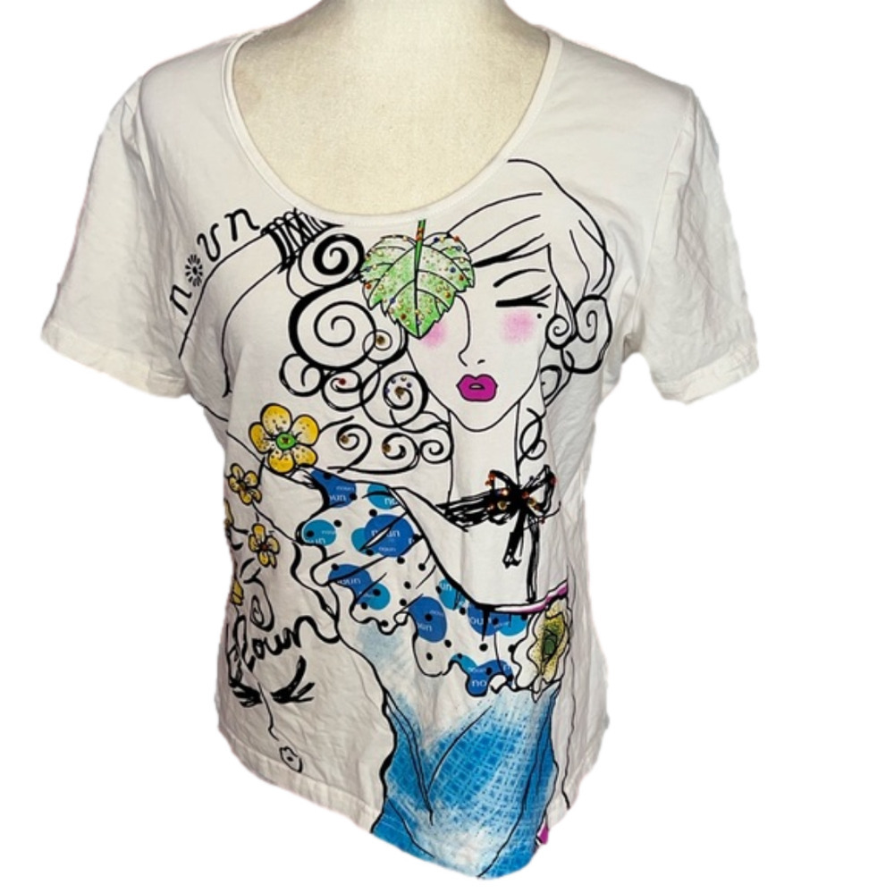 Le Grenier Funky Fun Rhinestone Studded 2 Sided Top L